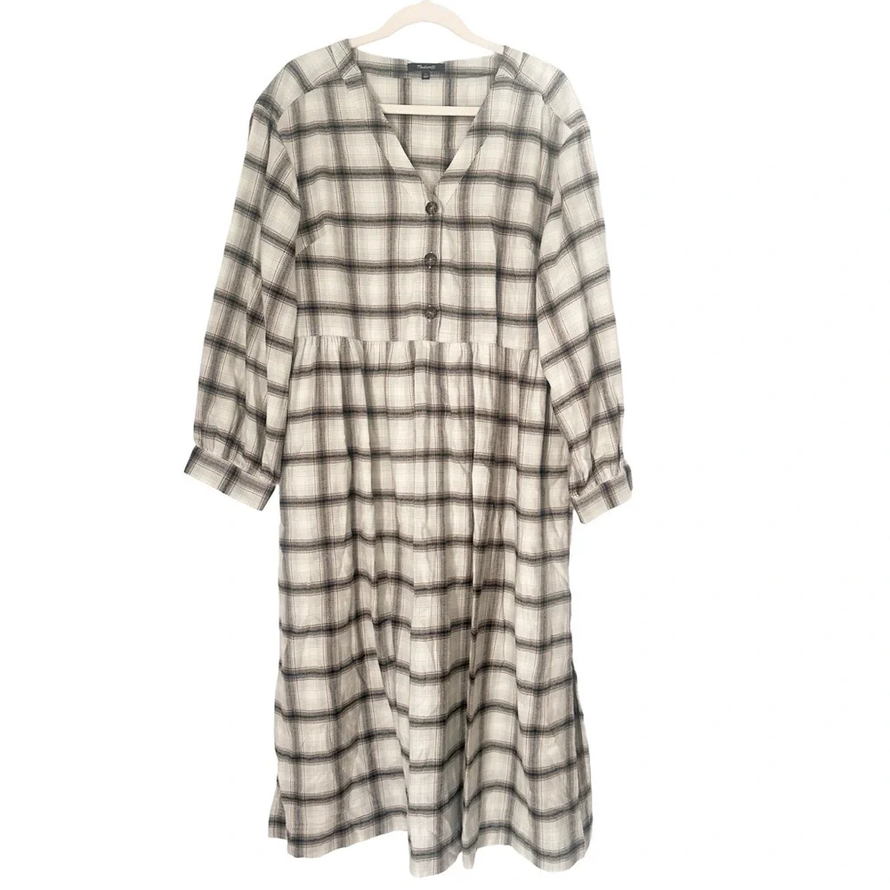 Madewell Flannel Button-Front Cotton Midi Dress Celestial Blue 14 - Picture 4 of 11